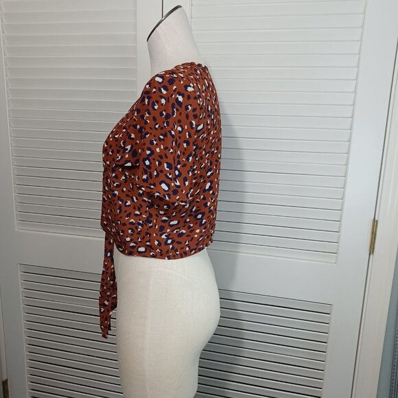 Beecool Tie Front Top Animal Print Cropped Womens Large - Picture 7 of 12